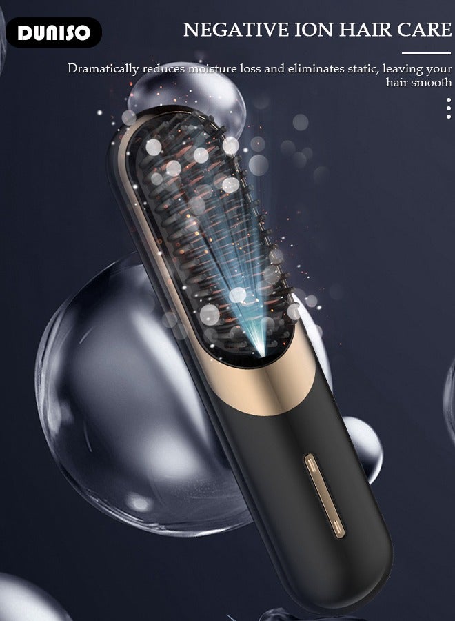 DUNISO مملس شعر أيون لاسلكي، فرشاة مملس محمولة للشحن عبر نوع-C، مشط مملس شعر مع شاشة LCD لعرض درجة الحرارة، مملس خفيف الوزن مقاوم للحروق مع 4 إعدادات درجة حرارة للسفر، المنزل، السكن الجامعي - Image 4