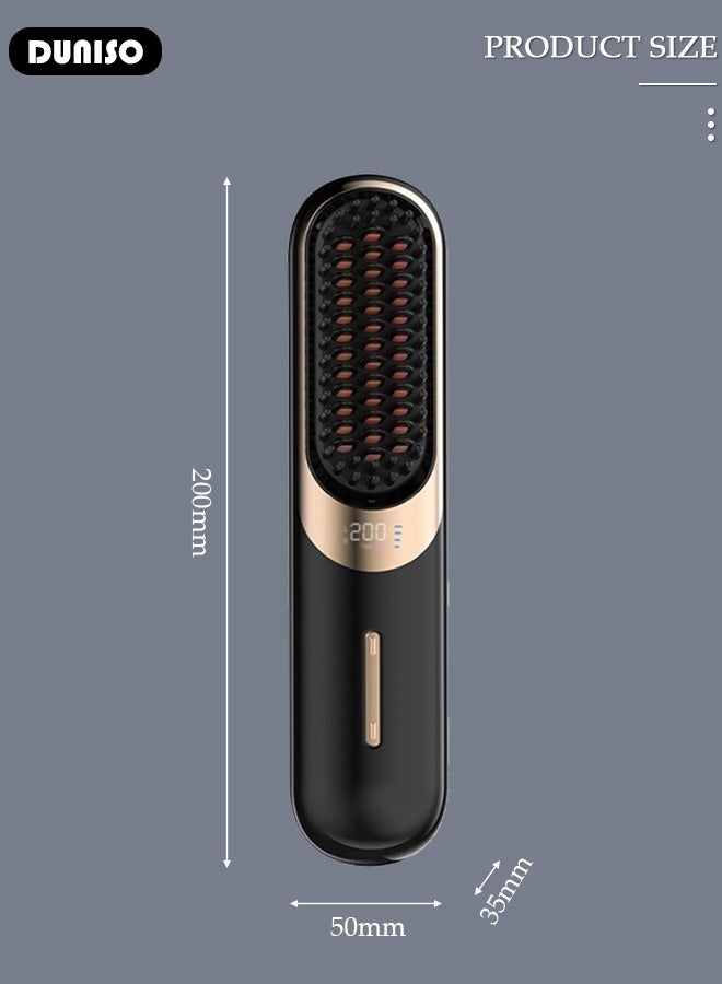 DUNISO مملس شعر أيون لاسلكي، فرشاة مملس محمولة للشحن عبر نوع-C، مشط مملس شعر مع شاشة LCD لعرض درجة الحرارة، مملس خفيف الوزن مقاوم للحروق مع 4 إعدادات درجة حرارة للسفر، المنزل، السكن الجامعي - Image 3