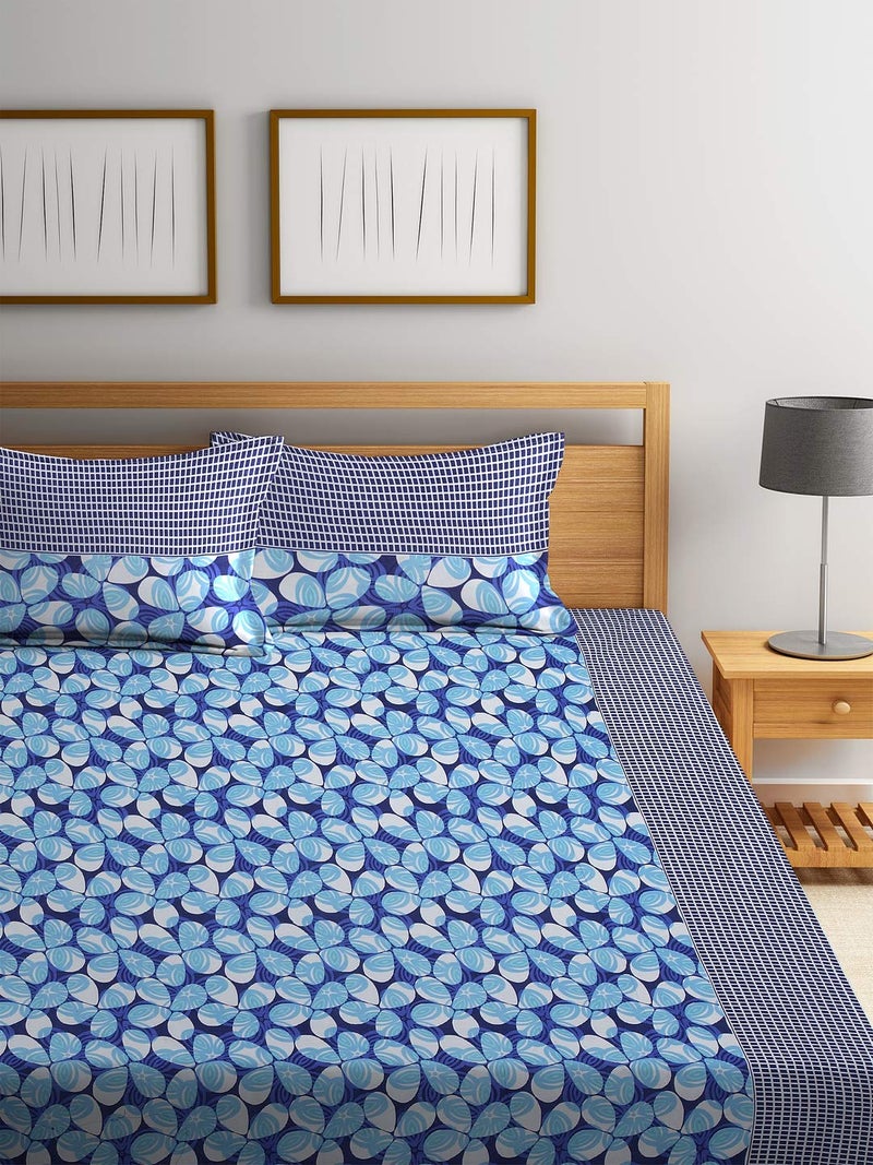 Fashion String 144 TC Microfibre Blue Double Bedsheet with 2 Pillow Covers - Image 2