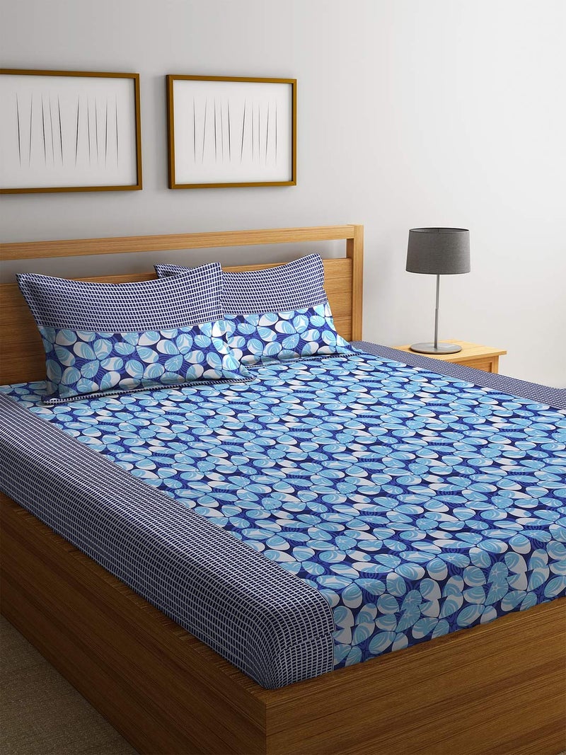 Fashion String 144 TC Microfibre Blue Double Bedsheet with 2 Pillow Covers - Image 1