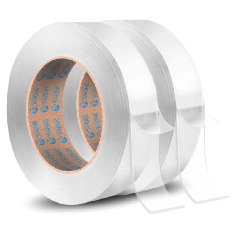SINGHAL 3 Meters Silicone Double Sided Tape Pack of 2 Multipurpose Super Sticky Gel Grip Mounting Tape Washable Reusable No Residue for Home Office