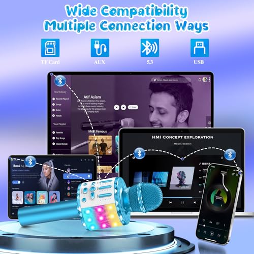 MicQutr Karaoke Microphone Toys for Kids, Wireless Bluetooth Mic with Lights & Speaker, Portable Home KTV Player System, Perfect Birthday Party for 3-12 Year Old Boys & Girls - Image 3