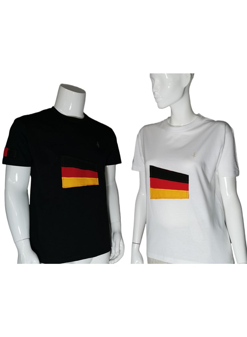 Sana'a Kayum Black Basic T-Shirts with Germany Football Team Flag Applique - Image 1