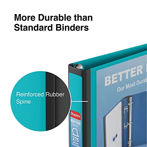 Staples Better 1-Inch, 3-Ring View Binder, Holds up to 275 Sheets, 1 Interior Pocket, Perfect 3-Ring Binder for Reports (Teal) - Image 5