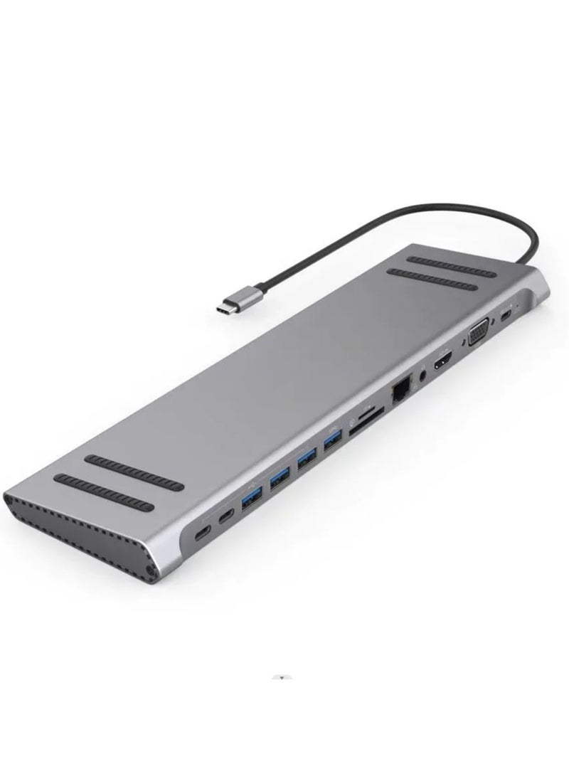 14 في 1 USB C Type-c Hub محطة إرساء مزدوجة 4K HDR، VGA، RJ45 Ethernet USB3.0 100W PD SD/TF/ قارئ بطاقات 3.5 مم محول شحن الصوت Go-Des PD لأجهزة MacBook، windows - Image 1