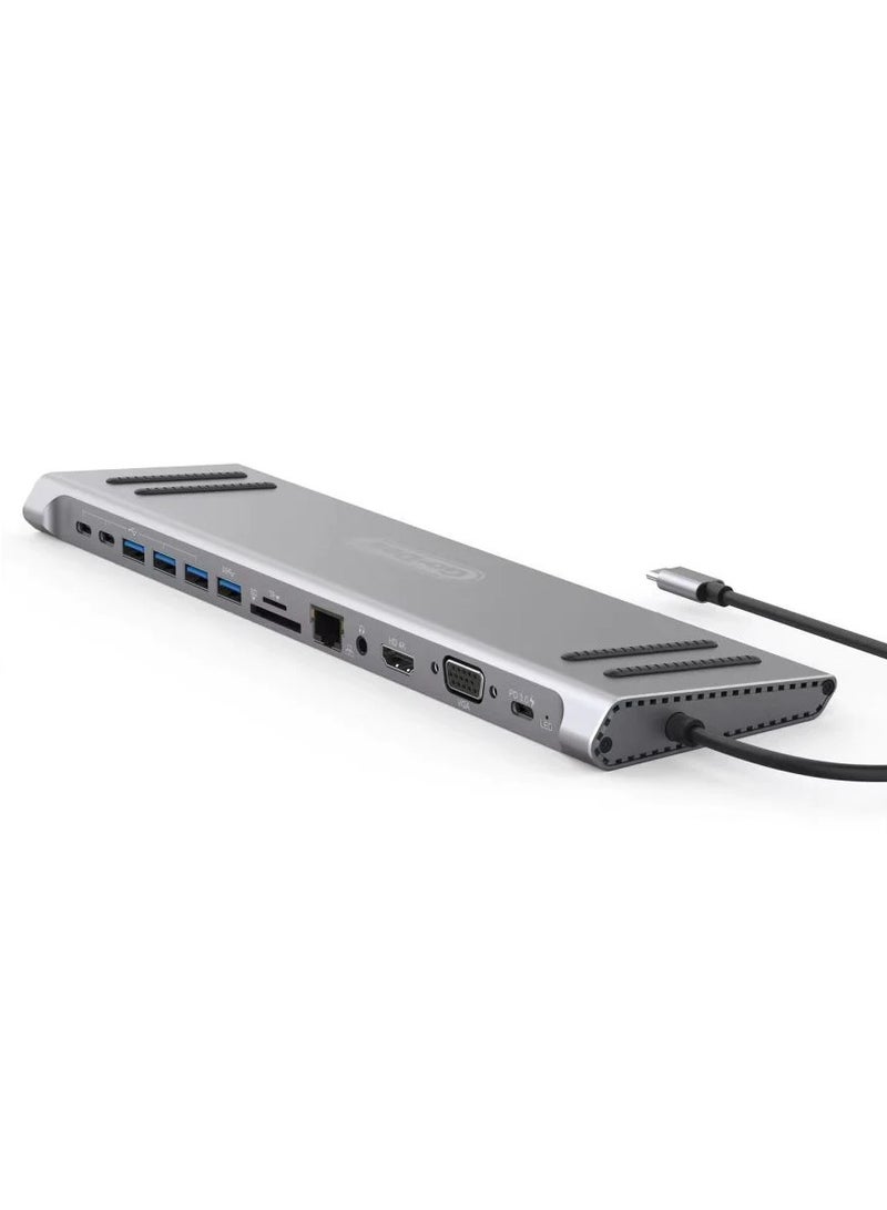 14 في 1 USB C Type-c Hub محطة إرساء مزدوجة 4K HDR، VGA، RJ45 Ethernet USB3.0 100W PD SD/TF/ قارئ بطاقات 3.5 مم محول شحن الصوت Go-Des PD لأجهزة MacBook، windows - Image 5