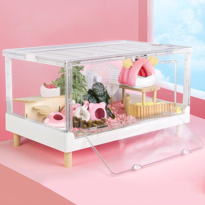 Ruexue Hamster Cage & Guinea Pig Cages,Fully Transparent and Eco-Friendly Large Acrylic Cage for Small Animal Pets,Such as:Bearded Dragon,Rat,Hedgehog,Chameleon,Iguana, etc (27.5Lx16.9Wx13.4H Inches) - Image 1