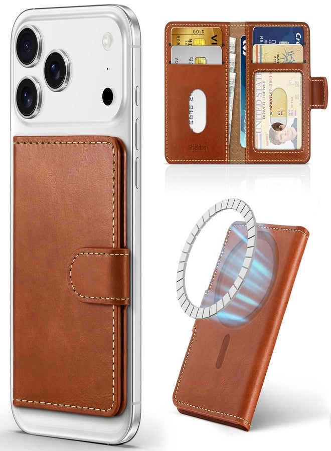 SHIELDON for MagSafe Wallet Genuine Leather Strong Magnetic Card Holder, Slim RFID Blocking 6 Card Slots Compatible with iPhone 17/16/15/14/13/12 Series & Magnetic Case Men Women - Retro Brown - Image 1
