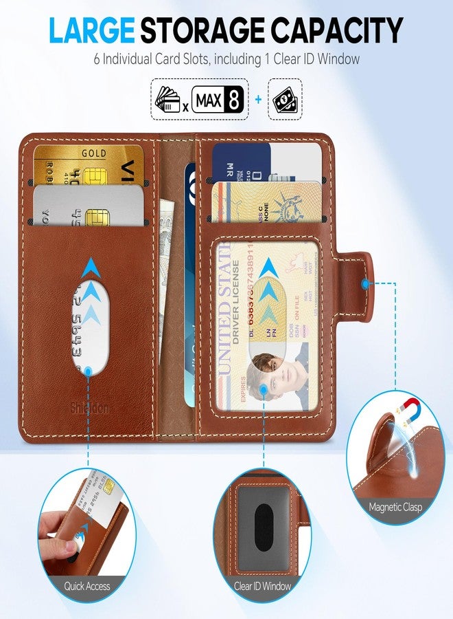 SHIELDON for MagSafe Wallet Genuine Leather Strong Magnetic Card Holder, Slim RFID Blocking 6 Card Slots Compatible with iPhone 17/16/15/14/13/12 Series & Magnetic Case Men Women - Retro Brown - Image 4
