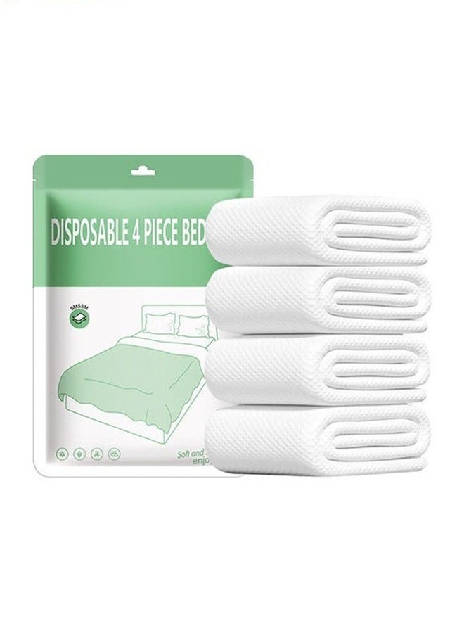 ARSTID Disposable Bed Sheets for Travel, Portable Disposable Bedding Set with Bed Sheet*1/Quilt Cover*1/Pillowcases*2 Disposable Bed Sheets King Size for Travel Business Trip Camping Hotel (4PCS - 1PACK) - Image 1