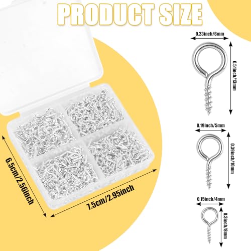 Romeda 720PCS Small Screw Eye Pins, 3 Styles of Mini Eye Screws, Eyelet Pins Hooks for DIY Crafts, Art Projects, Tiaras and Jewelry Making - Silver - Image 2