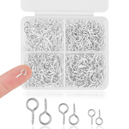 Romeda 720PCS Small Screw Eye Pins, 3 Styles of Mini Eye Screws, Eyelet Pins Hooks for DIY Crafts, Art Projects, Tiaras and Jewelry Making - Silver - Image 1