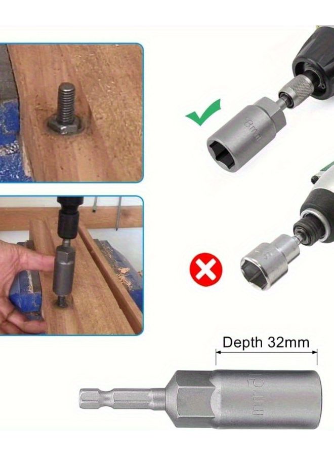 12Pcs 6 19mm Deep Socket Hex Wrench Set 1 4 Inch Hex Shank Long Shaft Impact Bolt Remover - Image 3