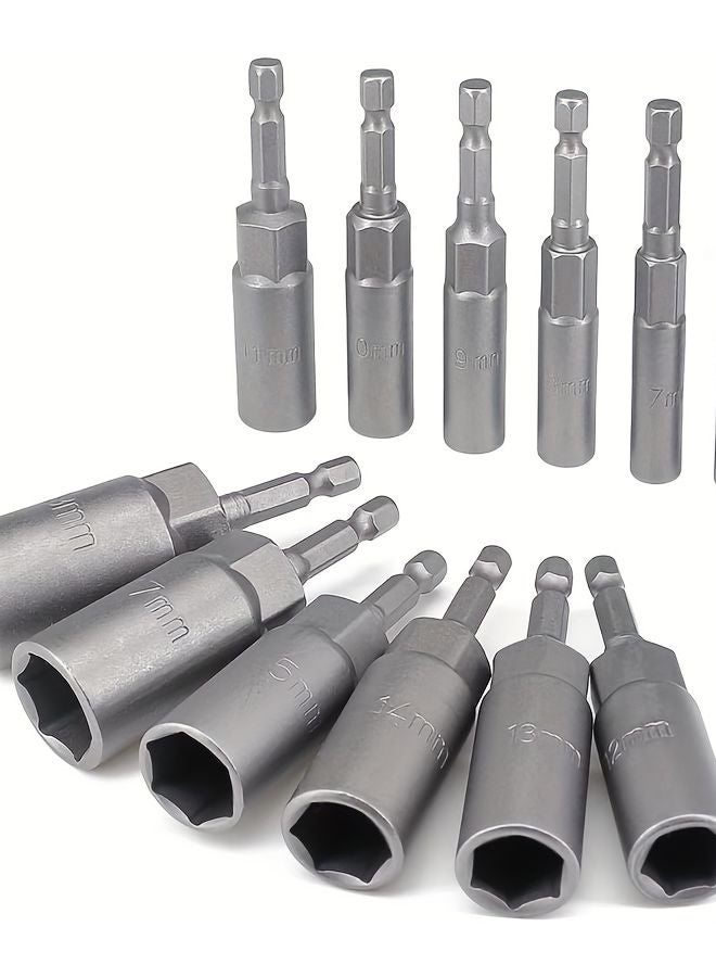 12Pcs 6 19mm Deep Socket Hex Wrench Set 1 4 Inch Hex Shank Long Shaft Impact Bolt Remover - Image 1