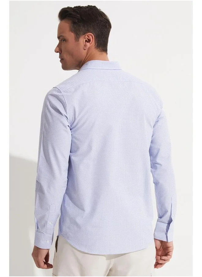 جون June Men Long Sleeve Checked Shirt Light Blue - Purple