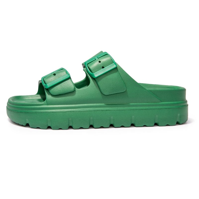 FUNKYMONKEY EVA Slides for Women Thick-sole Adjustable Double Buckle Waterproof Platform Sandals (8 M US, Green/HDSPK) - Image 2