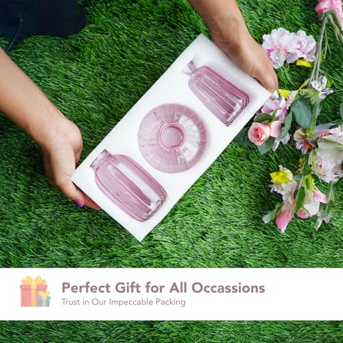 Ekhasa Pink Glass Bud Vases Flower Pots for Home Decoration (Set of 3) | Center Table Mini Decorative Items | Transparent Glass Vase for Water Plants | Glass Planters for Indoor Plants - Image 5
