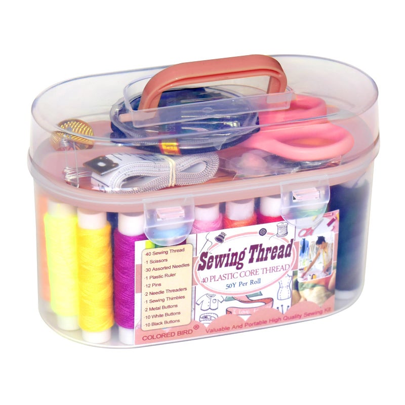 colored bird 40 Spools Of Sewing Thread Gift Box Portable Basic Sewing Repair Kits (Orange) - Image 1