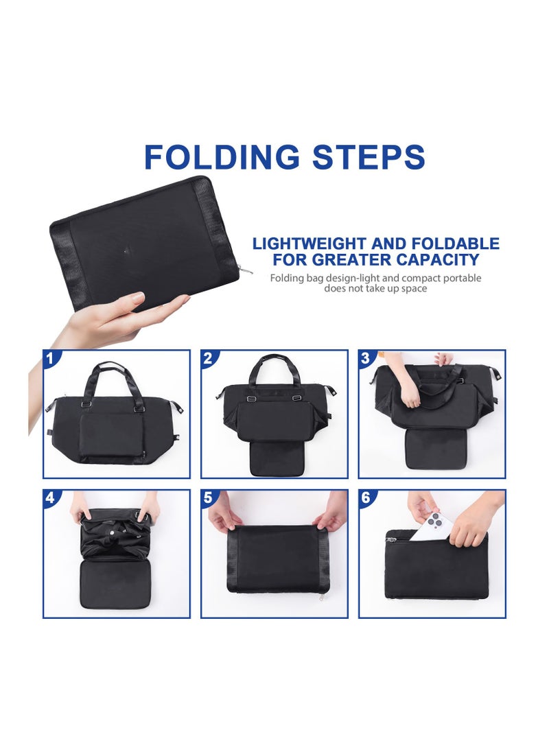 Excefore Travel Bag with Double Shoulder Strap, Foldable Duffle Bag for Travel, Water-resistant Sports Bag with Wet Compartment, Large Weekender Bag with Expandable Space, for Men/Women, Black  - Image 5