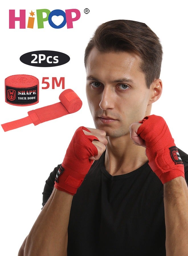 HIPOP 2PCS Boxing Hand Wraps,5m Long Wrist Straps for Men & Women Boxing, Elastic Boxing Bands for Boxing Gloves, Sports Training Bandages Set, MMA Kickboxing Boxing Hand Wraps  - Image 1