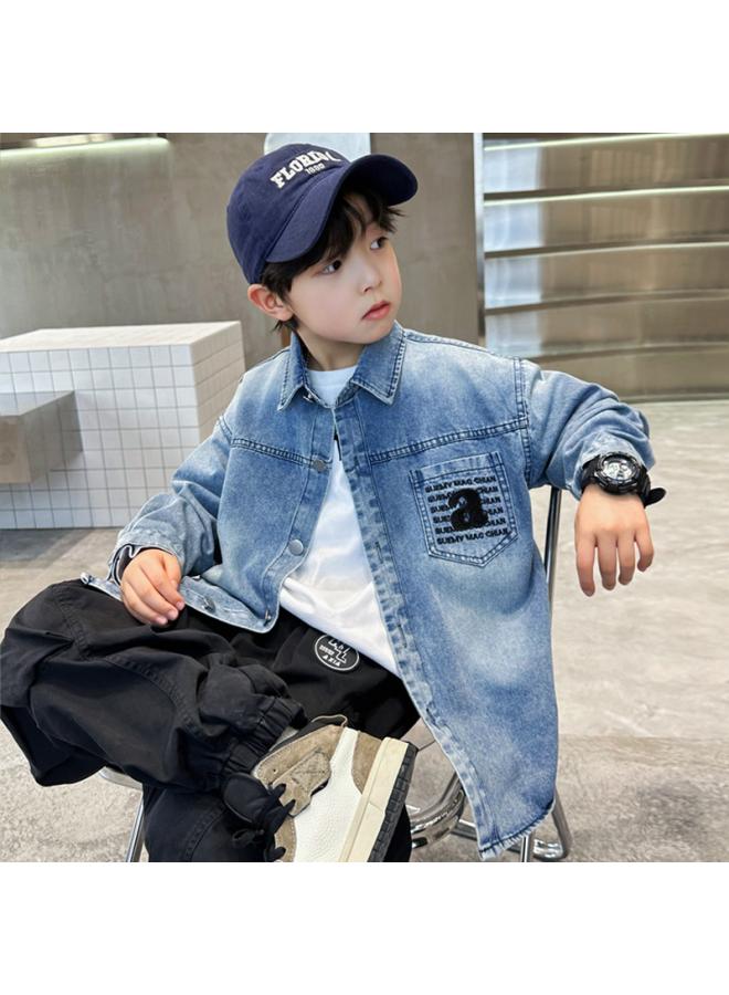 Trendy Brand Children's Clothing Shirt Coat Lapel Korean Style Spring Top New Spring Boys' Denim Shirt