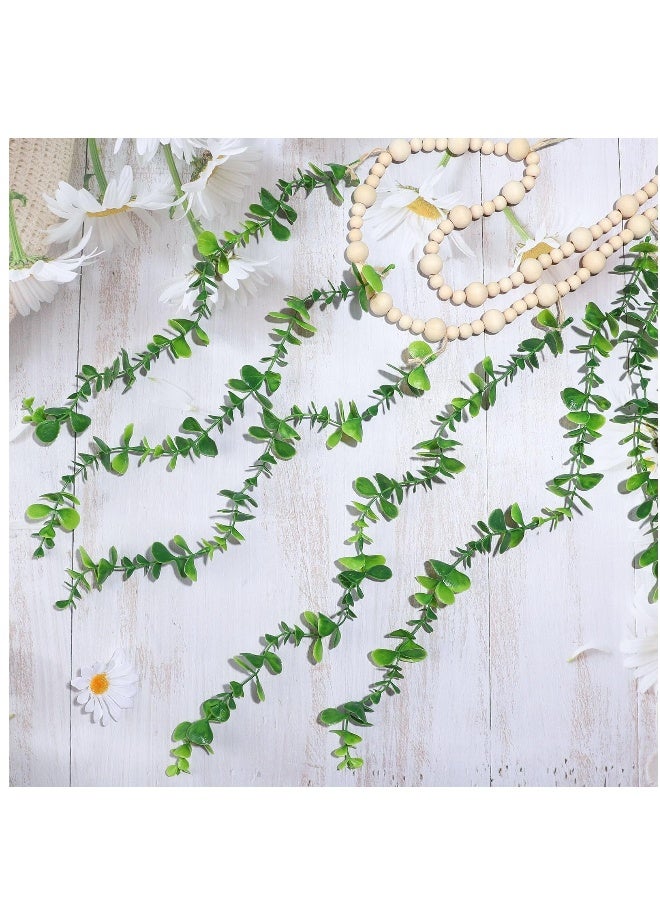Hanging Photo Display Holder Wall Decor with Wooden Cards Clips, Boho Style Picture Frame Wood Beads Garland Artificial Eucalyptus Plant Home Decoration for Farmhouse Greenery Cubicle Bedroom  - Image 5
