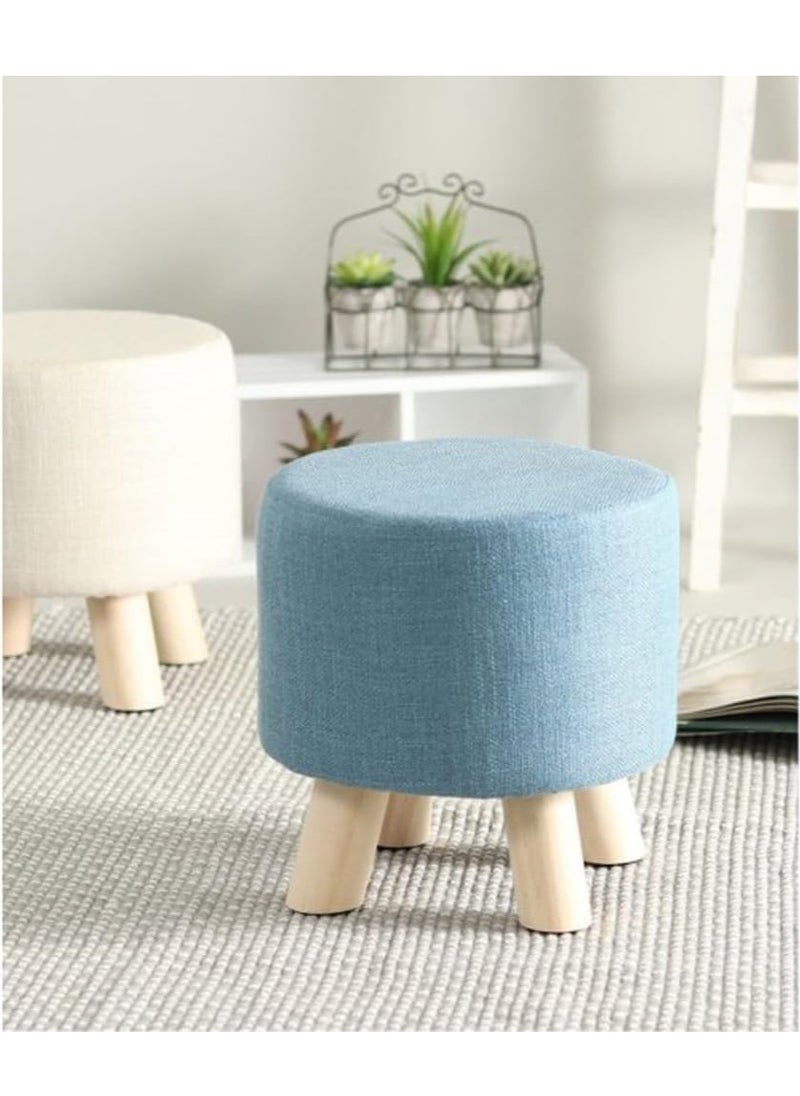 LINGWEI - Round Foot Stool with Non Skid Wooden Legs Modern Linen Pouffe Chair with Removable Cover - Image 1