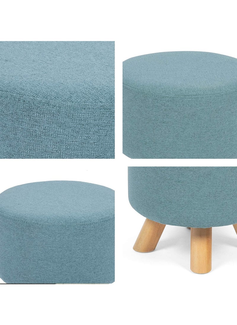 LINGWEI - Round Foot Stool with Non Skid Wooden Legs Modern Linen Pouffe Chair with Removable Cover - Image 1