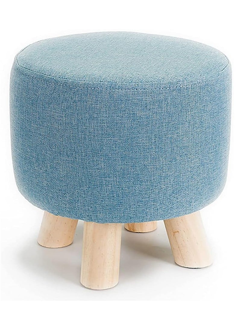 LINGWEI - Round Foot Stool with Non Skid Wooden Legs Modern Linen Pouffe Chair with Removable Cover - Image 1