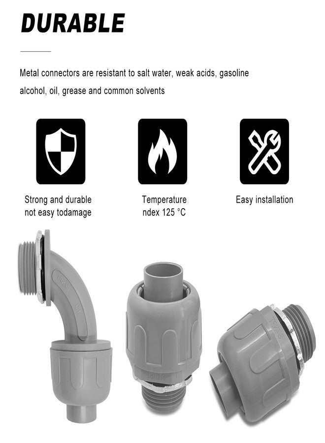 Wocloer 3/4 inch Liquid Tight Connector PVC Flexible Conduit Connector UL Listed Liquid Tight Connector Non-Metallic Electrical Conduit Fittings 30 Pack (15 Pcs 180D/15 Pcs 90D) - Image 4