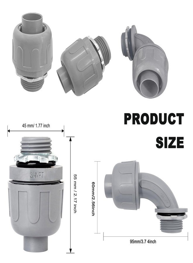 Wocloer 3/4 inch Liquid Tight Connector PVC Flexible Conduit Connector UL Listed Liquid Tight Connector Non-Metallic Electrical Conduit Fittings 30 Pack (15 Pcs 180D/15 Pcs 90D) - Image 2