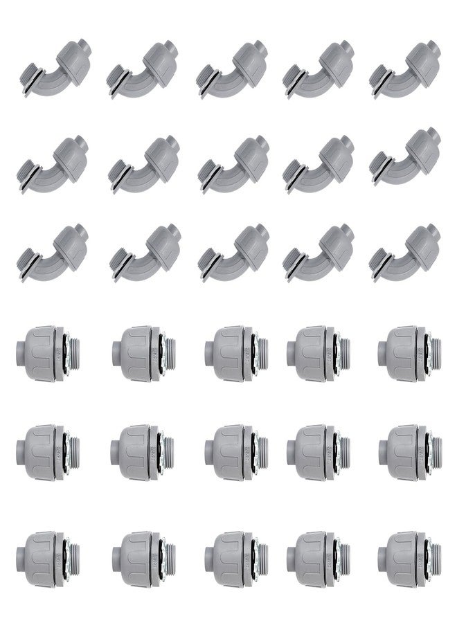 Wocloer 3/4 inch Liquid Tight Connector PVC Flexible Conduit Connector UL Listed Liquid Tight Connector Non-Metallic Electrical Conduit Fittings 30 Pack (15 Pcs 180D/15 Pcs 90D) - Image 1