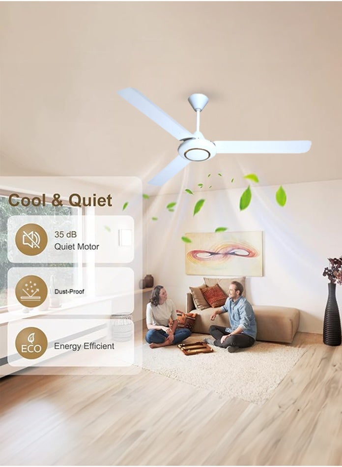 مودي مروحة سقف ثلاثية الشفرات مقاس 56 بوصة مع تحكم بخمس سرعات - للاستخدام الداخلي، موفرة للطاقة، هادئة التشغيل، مثالية لغرف النوم وغرف المعيشة (ديكور ذهبي) - Image 2