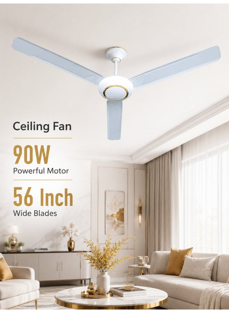 MODI 56" Three-Blade Ceiling Fan with 5-Speed Control – Indoor Use, Energy-Efficient, Quiet Operation, Ideal for Bedrooms & Living Rooms 90W  (GOLD DECOR) - Image 1