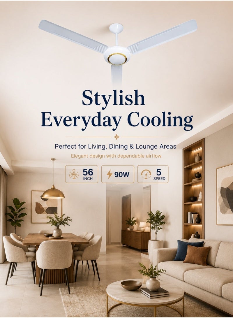 MODI 56" Three-Blade Ceiling Fan with 5-Speed Control – Indoor Use, Energy-Efficient, Quiet Operation, Ideal for Bedrooms & Living Rooms 90W  (GOLD DECOR) - Image 4
