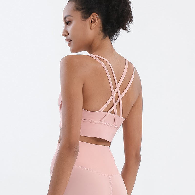 New Lulu Naked Cross Beauty Back Sports Underwear Shockproof Gather Yoga Bra Cloud Fitness Vest - Image 1