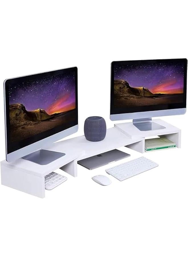 هوكور حامل شاشة مزدوج رافع لشاشتين، حامل شاشات متعدد الوظائف بطول وزاوية قابلين للتعديل، منظم للمكتب مناسب للابتوب وكمبيوتر وتلفزيون من تراسل (أبيض) - Image 1