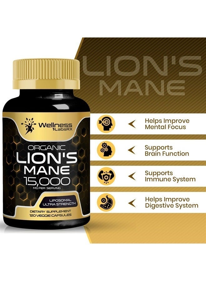 WELLNESS LABSRX Lions Mane Supplement Capsules - 120 Count - Mushroom Supplement - Image 3