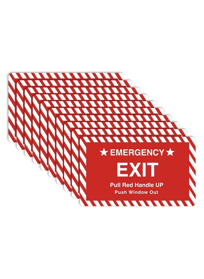 CORNERIA 10 Pack 3X4" Car Vehicle School Bus Train Red Hanle Emergency Exit Notice Warning Caution Signs Decal Sticker-Pull Red Handle Up,Push Window Out red  - Image 1