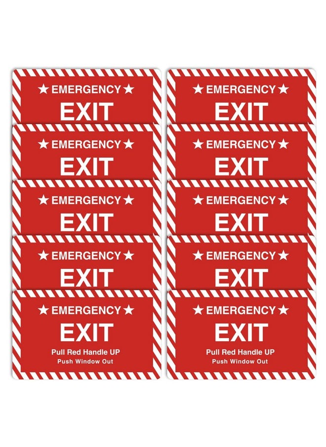CORNERIA 10 Pack 3X4" Car Vehicle School Bus Train Red Hanle Emergency Exit Notice Warning Caution Signs Decal Sticker-Pull Red Handle Up,Push Window Out red  - Image 2