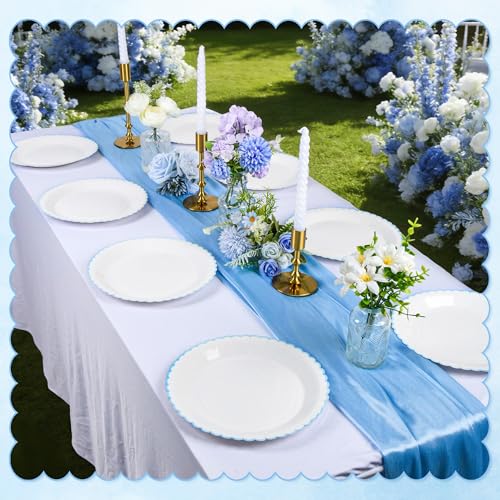 ZUQMZUQ 30 Pcs Blue and White Paper Plates, 9 Inch Baby Shower White Dinner Plates, Baby Blue Scalloped Paper Plates Party Supplies for Baby boy Shower, Wedding, Birthday, Bridal Shower - Image 3