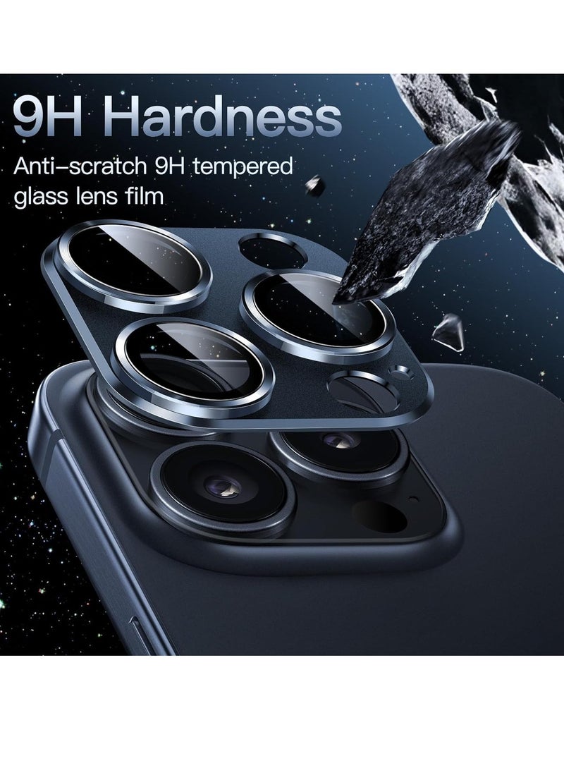 Raxoom Camera Lens Protector for iPhone 15 Pro 6.1-Inch and iPhone 15 Pro Max 6.7-Inch, Full Coverage 9H Tempered Glass Ring Cover, Matte Metal Plate, Case Friendly, 1-Pack (Blue) - Image 3