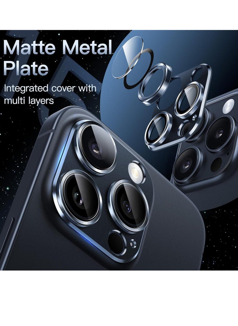 Raxoom Camera Lens Protector for iPhone 15 Pro 6.1-Inch and iPhone 15 Pro Max 6.7-Inch, Full Coverage 9H Tempered Glass Ring Cover, Matte Metal Plate, Case Friendly, 1-Pack (Blue) - Image 2