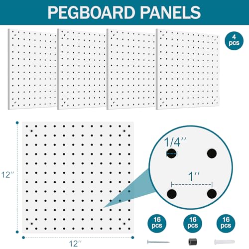 Daanxw Peg Board Kit, Includes Pegboard and Accessories,with Hooks and Bins,Peg Board Wall Organizer for Office,Ornaments Display,Crafts Organization (66, White) - Image 2