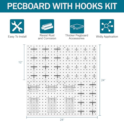 Daanxw Peg Board Kit, Includes Pegboard and Accessories,with Hooks and Bins,Peg Board Wall Organizer for Office,Ornaments Display,Crafts Organization (66, White) - Image 4