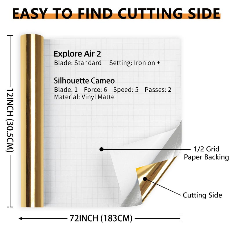 Lya Vinyl Mirror Gold Permanent Vinyl Roll 12" x 6FT Metallic Outdoor Permanent Vinyl for Cutting Machine - Adhesive Roll for Home Decor, Party Decoration, Mug, Window - Image 2