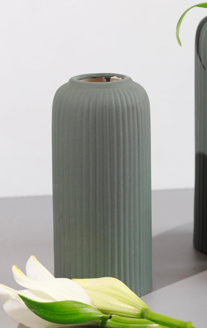 Craftribal's Modern Olive Green Ceramic Flower Vase(10 Inches) for Living Room, Flower Pots for Home Decoration, Home Decor, Line Vase,Ribbed Vase - Image 4