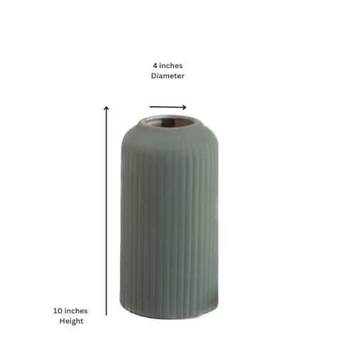 Craftribal's Modern Olive Green Ceramic Flower Vase(10 Inches) for Living Room, Flower Pots for Home Decoration, Home Decor, Line Vase,Ribbed Vase - Image 3
