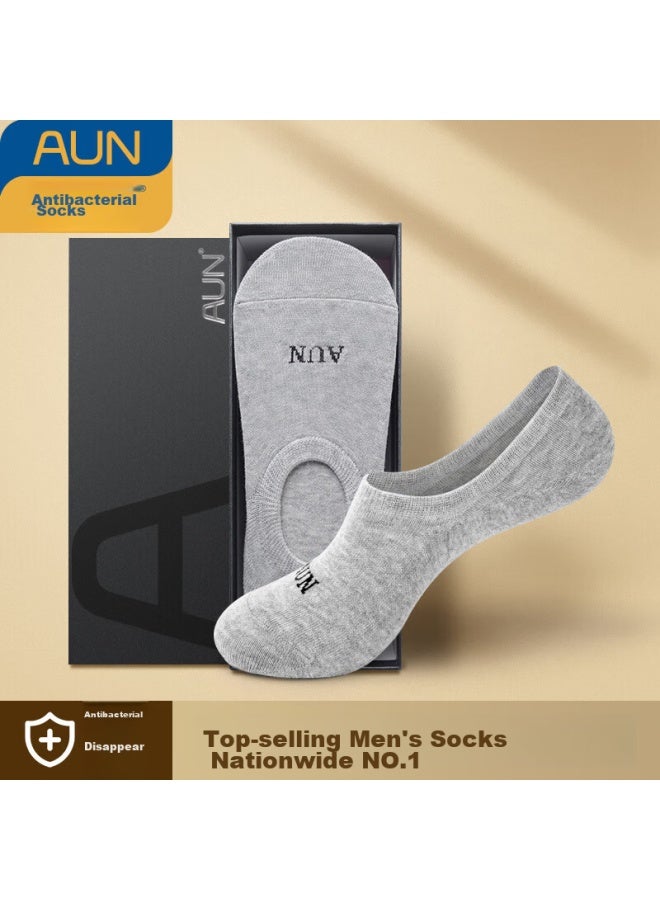 AUN Aun Men's Socks, Silver Ion Odor-resistant Socks, Invisible Socks, Thin Breathable Antibacterial Solid Color Boat Socks For Men, One Size Fits All - Image 1