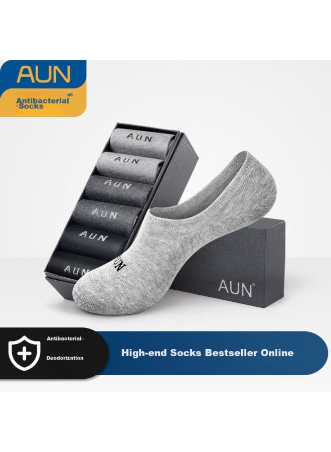 AUN Aun Men's Socks, Silver Ion Odor-resistant Socks, Invisible Socks, Thin Breathable Antibacterial Solid Color Boat Socks For Men, One Size Fits All - Image 2